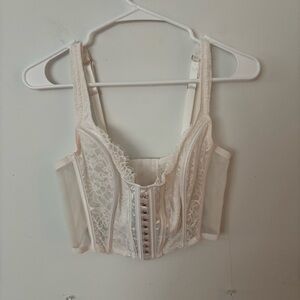 victoria’s secret dream angels white lace button up corset crop top.🤍